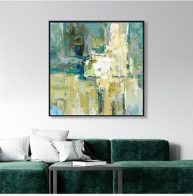 Resim Yağlı Boya Dokulu Tablo Yeşil Bej Soyut Siyah Çerçeveli U08011-179022 