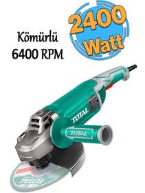 Resim TOTAL Elektrikli Büyük Avuç Taşlama Spiral Makinesi 2400 W 6400 rpm Kömürlü M14 Mil 230 mm Disk Çapı 