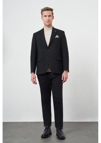 Resim İmza Siyah Baskılı Gabardin Mono Yaka Tam Astar Çift Yırtmaç 2 Düğme 4 Drop Comfort Fit Classic Ceket 1002245157 Siyah 