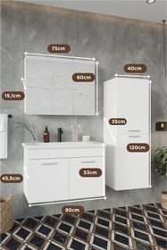 Resim BALNEOM Defne 80 Cm %100 Mdf Banyo Dolabı Aynalı Dolaplı Üst Dolap Lavabo Boy Dolabı 