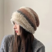 Resim 1 adet Yeni Sonbahar ve Kış Gümüş İpli Sahte Kürk Karışımlı Beanie Tembel Tarzı Slouchy Şapka Peluş Kulaklık Japon Stili Çok Yönlü Kenarsız Moda Şapka 