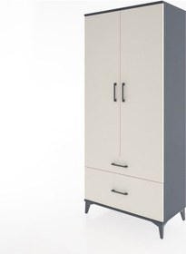 Resim Hyperion Dolap 2 Raflı 2 Çekmeceli Tek Askılı 88x44x195 Antrasit-aytaşı Antrasit 