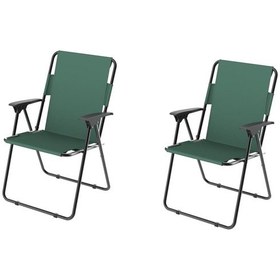 Resim Katlanır Kamp Sandalyesi - 2 Li Kollu Piknik Sandalyesi Koltuk Yeşil 