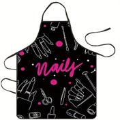 Resim 1 Adet Unisex Mutfak Önlüğü Tırnak Sanatı Tasarımı - Siyah & Pembe Polyester Önlük, Tırnak Araçları İllüstrasyonları ve El Yazısı Metni ile, Dayanıklı Kolay Temizlenebilir Pişirme, DIY Tırnak Sanatı Tutkunları için, Yemek Yapma Aksesuarı, Yaratıcı Mutfak Giysisi, Pratik Mutfak Giysisi, Bağcıklı Önlük 