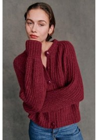 Resim Madmext Bordo Bisiklet Yaka Selanik Örgü Düğmeli Kadın Hırka Mg2487 Bordo 