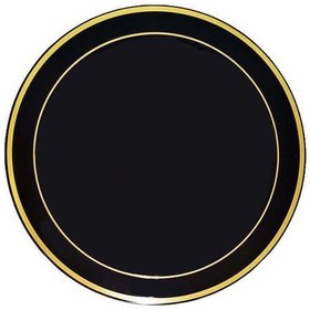 Resim Plastik Gold Renk İşlemeli Siyah Tabak 26 cm - 6 Adet 