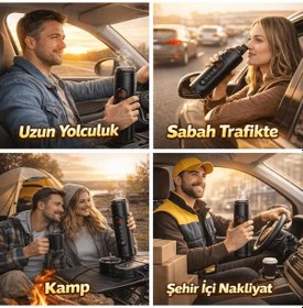 Resim Coofbe Paslanmaz Çelik 470ml Araç Su Isıtıcı Taşınabilir Termos Dijital Ekranlı Araç Su Isıtıcı Kattle siyah 