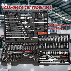 Resim 216/46 Parça Mekanik Soket Takımı, 1/2” 1/4” 3/8” SAE ve Metrik Boyutlar, Evrensel Mandallı Anahtar Seti - 72 Dişli Mandal ile Otomotiv, Ev, Garaj ve Bisiklet Bagaj Kullanımı İçin 