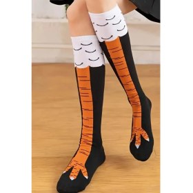 Resim Kral Socks Kadın Dizüstü Çorap (1 Çift) Günlük Düz Çizgili Pamuklu Diz Üstü Siyah 