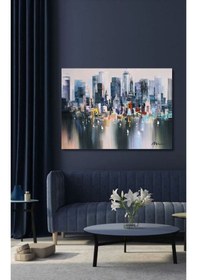 Resim Şehir Soyut El Yapımı Yağlı Boya Tablo 90x71cm 