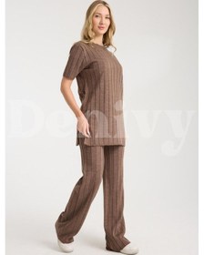 Resim Çizgili Relax Fit İkili Takım Dnv-000019 Sütlü Kahve 