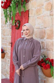 Resim HNT Hayrunnisa Tesettür Uzun Düğmeli Tunik Kahve HNT8533 