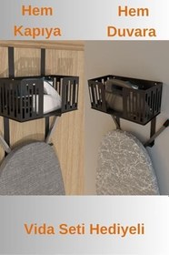 Resim Risingmaber Siyah Kapı Arkası Ütü ve Ütü Masası Tutucu, Organizer, Ütü ve Ütü Masası Askısı MT110S 