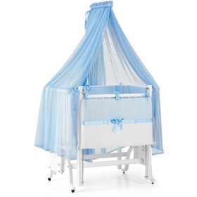 Resim Meltem Kids Mood Sallanır Ahşap Anne Yanı Beşik - 50x90 CM ( Beyaz - Mavi) Mavi 