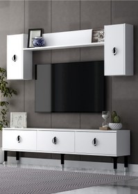 Resim 1378tv180dd-32 Tv Sehpası,tv Ünitesi Beyaz-siyah Gümüş 