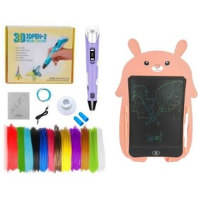 Resim Mor 3D Kalem & Pembe Tavşan Grafik Tablet Seti – 50 Metre Filament ve USB Kablo 