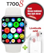 Resim MATEO Akıllı Saat T700s Airbuds Mi12 Kablosuz Kulaklık Ikili Siyah Set Ios Android Smartwatch 