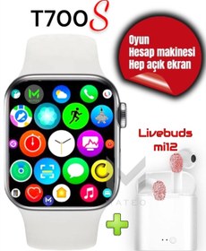 Resim MATEO Akıllı Saat T700s Airbuds Mi12 Kablosuz Kulaklık Ikili Siyah Set Ios Android Smartwatch 