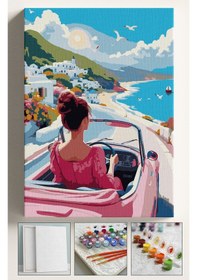 Resim Sayılarla Boyama Çerçeveli Hobi Seti Numaralı Tuval Fırça Boya Kasnaklı 40x50cm Pembe Kadın 