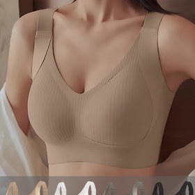 Resim 4 Adet EssElegance Şık Kablosuz Sütyen, Poliamid Örme Kumaş, Düz Renk, Rahat Push Up Stili Çıkarılamayan Dolgu ile, Yetişkin Kadınlar İçin Kesintisiz Günlük İç Çamaşırı 