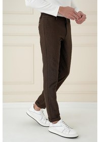 Resim Efor Slim Fit Waffle Kumaş Esnek Pamuk Kahverengi Pantolon P 1168 Kahverengi 