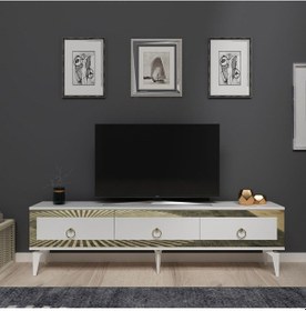 Resim Ponny 180 Cm Tv Sehpası Beyaz Altın 