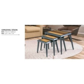 Resim Zigon Osm Çerçeve Model Sehpa Parlak Ceviz-Gri Boya Kayın Torna R 
