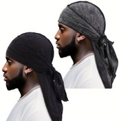Resim 2 Parça Retro Yırtık Bandana Korsan Şapka Erkekler İçin Hip-Hop Şarkıcı Türban 