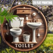 Resim 2D Düz, 5.9 İnç Yuvarlak Ahşap Banyo Tabelası - Tuvalet ve Küvet İllüstrasyonlu Vintage 2D Baskı, Rustik Ev & Dış Dekor, Bayanlar İçin Mükemmel Hediye, Dayanıklı Ahşap, Elektrik Gerektirmez, Ev Dekoru Plaketi | Retro Banyo Sanatı | Mühendislik Ahşabı İşaret 