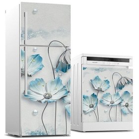 Resim Buzdolabı Ve Bulaşık Makinası Beyaz Eşya Sticker Kaplama Mavi Çiç (498531437) 