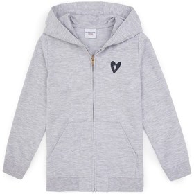 Resim U.S. Polo Assn. Kız Çocuk Açık Gri Melanj Kapüşonlu Fermuarlı Sweatshirt 50316873-VR091 