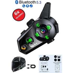 Resim 500 Mt Intercom 6 Eşleşmeli Müzik Paylaşımlı Kask Kulaklık D-2pr 6x Su Geçirmez Motosiklet Intercom 