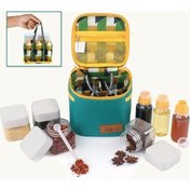 Resim Vkemall Yeşil Kampanya 7'li Baharat Kutusu Seti - Piknik Ve Barbekü İçin Kapalı Yağ Flası İle Depolama Çantası Çok Renkli 