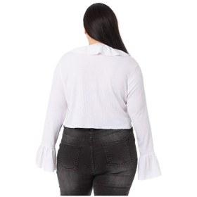 Resim Disentis Büyük Beden Yakası Ve Kolu Fırfır Detaylı Bağlamalı Beyaz Bolero-beyaz Beyaz 