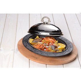 Resim Lava Döner, Kebap Tabağı Siyah Mat Oval 28x20cm Kapaklı 