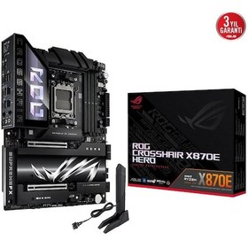 Resim Asus Rog Crosshaır X870e Hero, 4xddr5, 5xm.2, Hdmı, Dp, Type-c, Pcıe 5.0, 2xwi-fi 7, Bluetooth V5.4, Am5 Soket Gamıng Anakart 