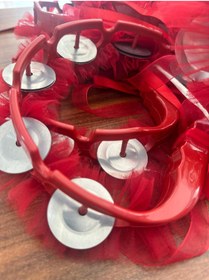 Resim Patiska Nostalji Kına Gecesi Tefi, 10 Adet Lazer Çiçekli, Kristal Tüllü ve Kurdele Süslü Tef 