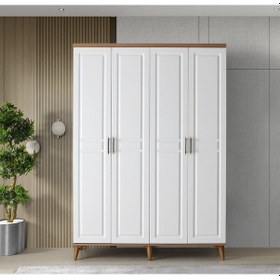 Resim Guneystore Sport 4 Kapaklı Komple Mdf Atlantik Çam Beyaz Gardırop 