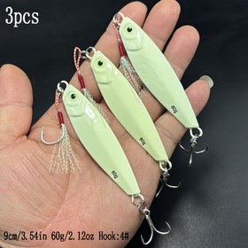 Resim 3'lü Paket Karanlıkta Parlayan Balıkçılık Yemleri - 10g-60g Yüksek Görünürlükli Metal Çift Kanca Demir Plaka Yemler Bas, Tatlısu ve Tuzlu Su Olta Balığı için, Uzun Atış Batan Yemlerle Floresan Yeşil Işıltı, Şık Yem Tasarımı | Sağlam Yapı, Balıkçılık Yemi 
