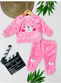 Resim Alpbebe Cute Bear Suratlı Omuzdan Çıtçıtlı Welsoft İçi Astarlı 2 Parça Takım Pembe 