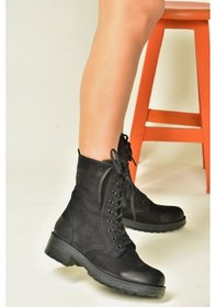 Resim Fox Shoes Siyah Hakiki Deri Nubuk Günlük Kadın Postal Bot N555400101 Siyah Nubuk 