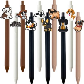 Resim Köpek Severler, Veteriner Teknisyenleri ve Ofis Malzemeleri için 10 Adet Sevimli Köpek Jel Kalem Siyah Mürekkep Geri Çekilebilir Yazı Seti 