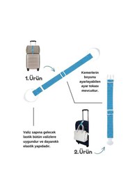 Resim Temel Valiz Üstü Çanta Sabitleme Kemeri Ve Çanta Asma Askısı Seti Gök Mavisi Renk 