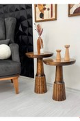 Resim AYLESA Doğal Ahşap 2’li Set Mantar Yan Sehpa Modern Ceviz Renk Fiskos Zigon Çiçeklik 
