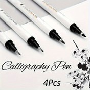 Resim STA 4Pack Calligraphy Pens Hand Lettering Pens 4 Boyut Yazma Sanatı İmza Scrapbooking Başlangıç ​​Kiti ile Fadeproof Siyah Mürekkep 0.6mm / 0.7mm / 0.8mm / 1mm 