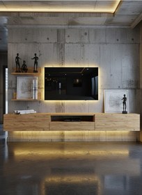 Resim Resital Ledli Duvara Monte Tv Sehpası - Çam - W6019-6 Çok Renkli 