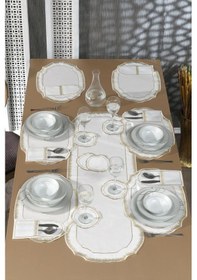 Resim Aslı Keten Nakışlı Amerikan Servis Takımı 19 Parça Gold Gold 