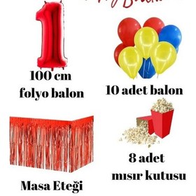Resim 1 Yaş Kırmızı Balon Rakam Folyo Banner Mısır Kutusu Masa Eteği D 
