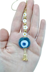 Resim biuti Dikiz Ayna Süsü, Turkuaz Danagözü Nazar Boncuğu Sedef Papatyalar Yeni Araba Hediyesi 