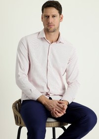 Resim Açık Kırmızı Uzun Kol Slim Fit Dar Kesim Klasik Pamuklu Kolay Ütülenebilir Gömlek 